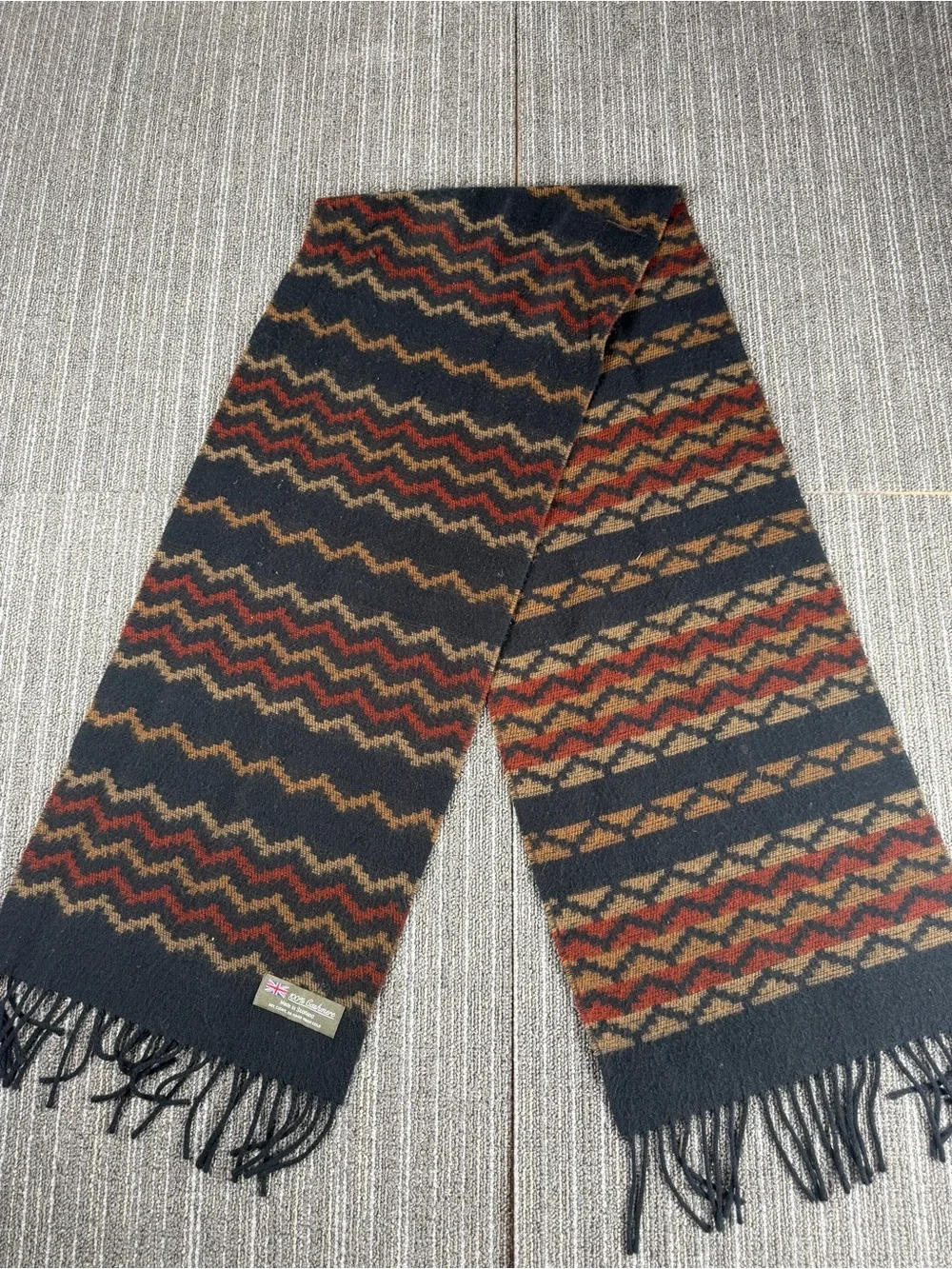 100% Cashmere Scarf- Made inScotland Navy with Chevron and Fringe